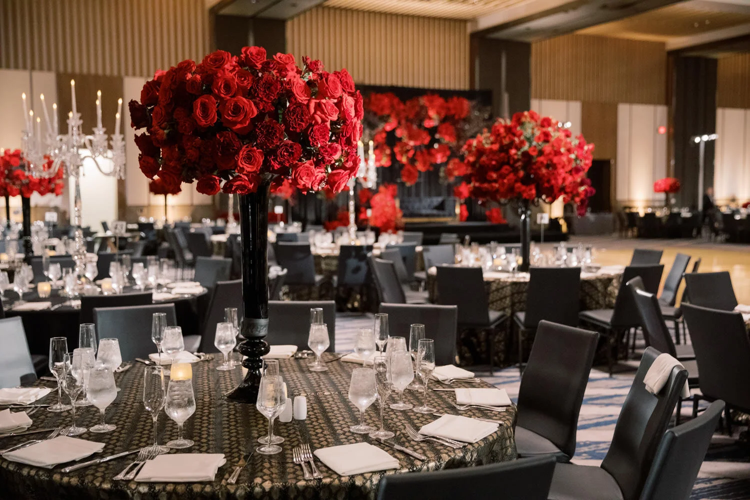 red black and gold wedding reception