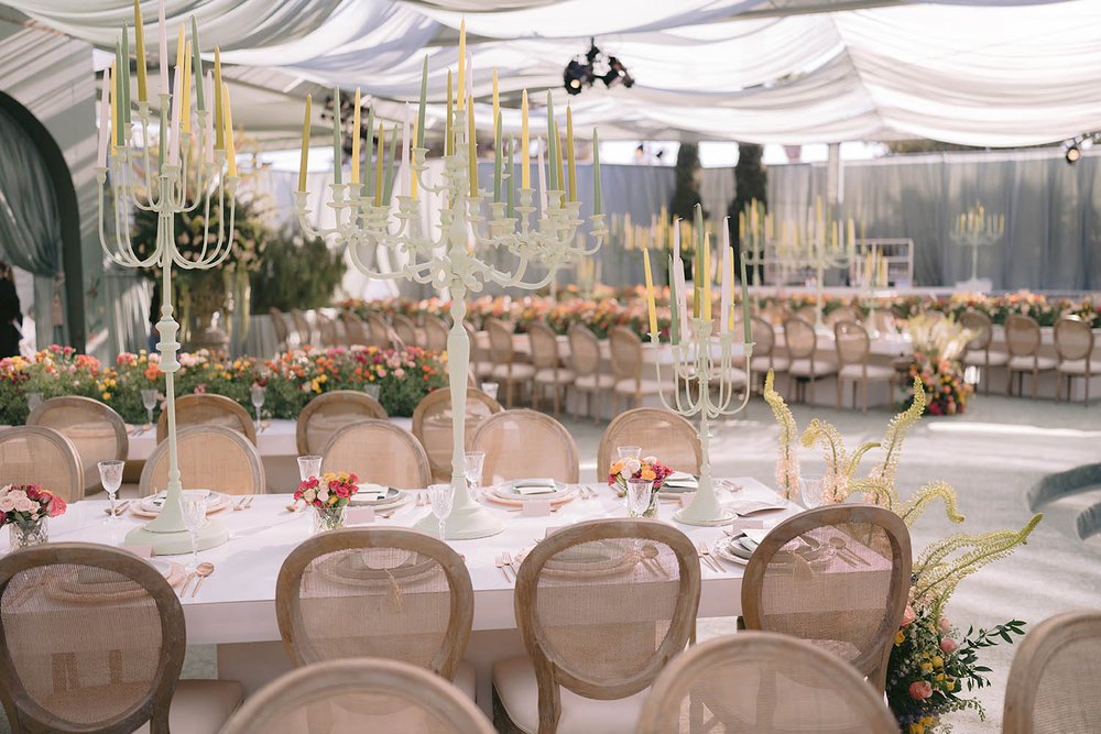 Colorful spring wedding florals at an LA wedding reception designed by Eddie Zaratsian Lifestyle and Design
