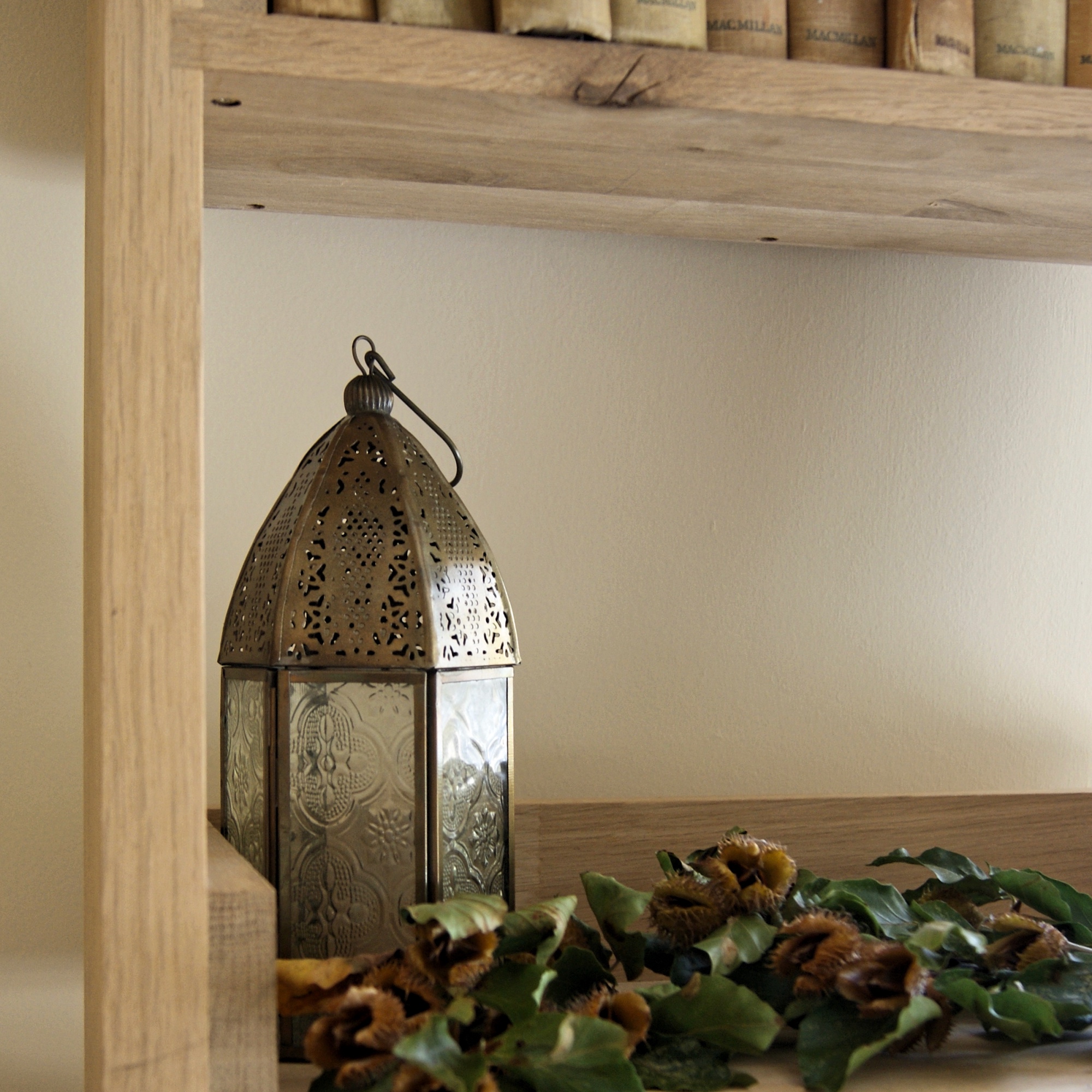 Lantern on book shelf - home fo juniper - home decor.jpg