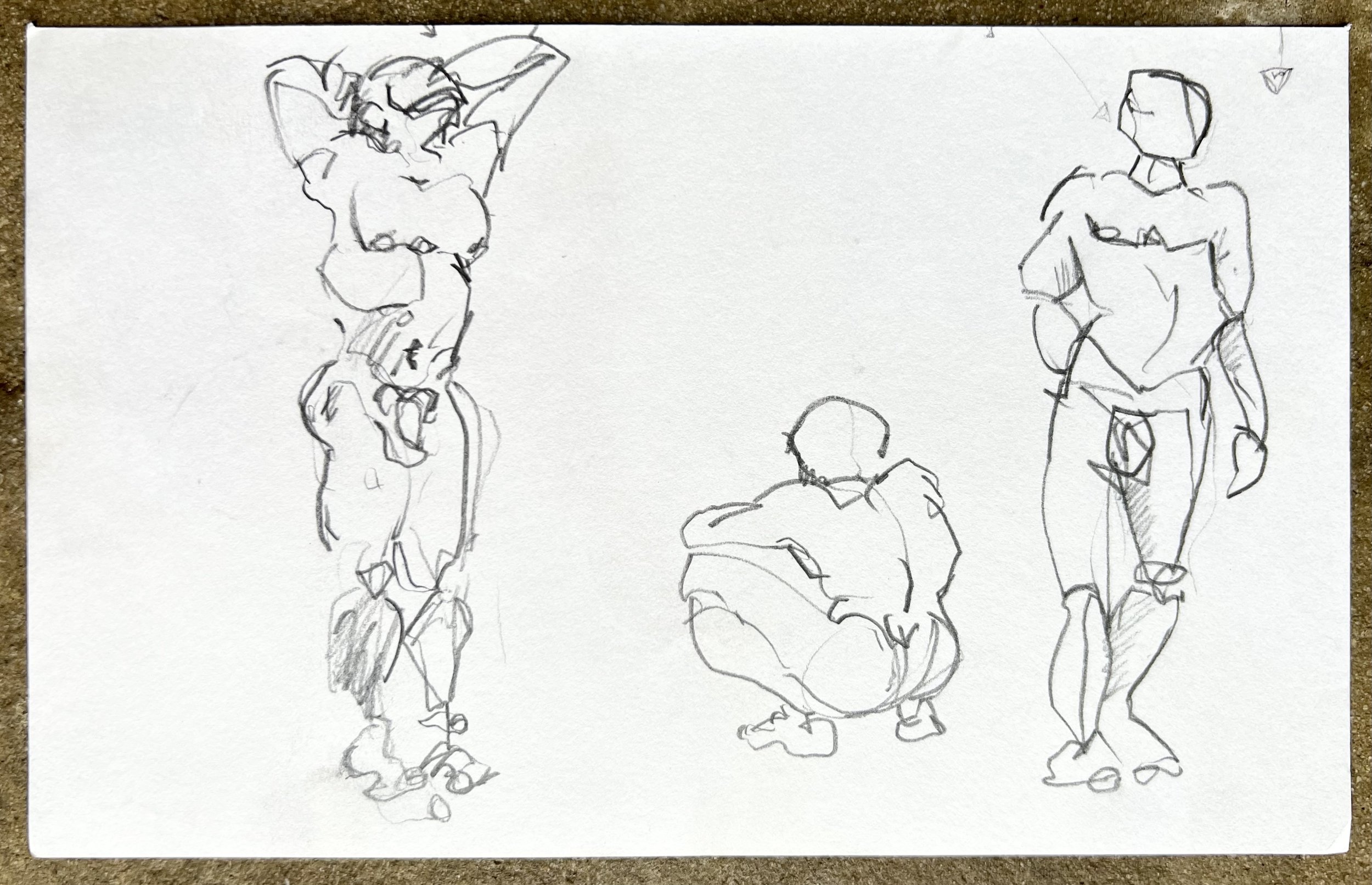 Triple nude male gesture (reverse of Beach study ii)