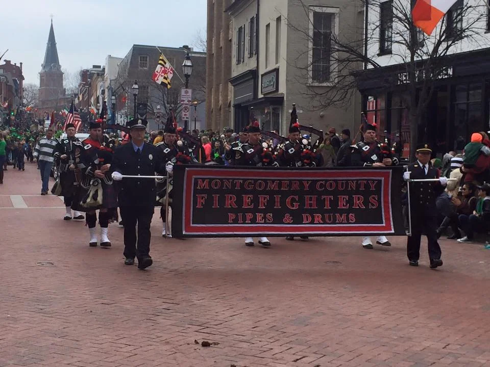 The Montgomery County Firefighters Pipes and Drums proudly marches in the Annapolis Parade on March 6, 2016