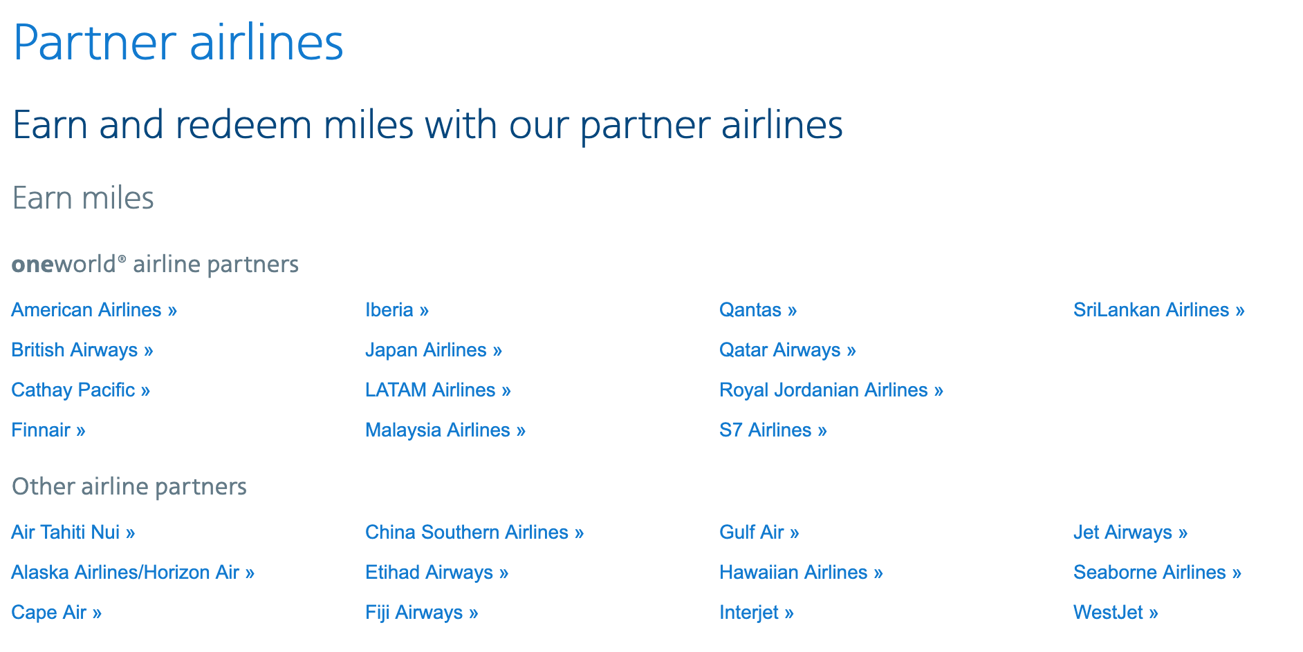 List of all the partners you can earn and redeem AA Miles on.