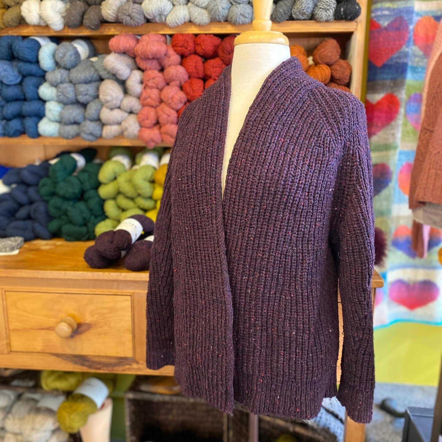 We have a sample of one of our Fall KAL patterns, The Reading Cardigan from @brooklyntweed , in the store now. If you were thinking about joining in come see our sample and let us help you pick the perfect yarn! We are featuring Shelter, Tones, and I