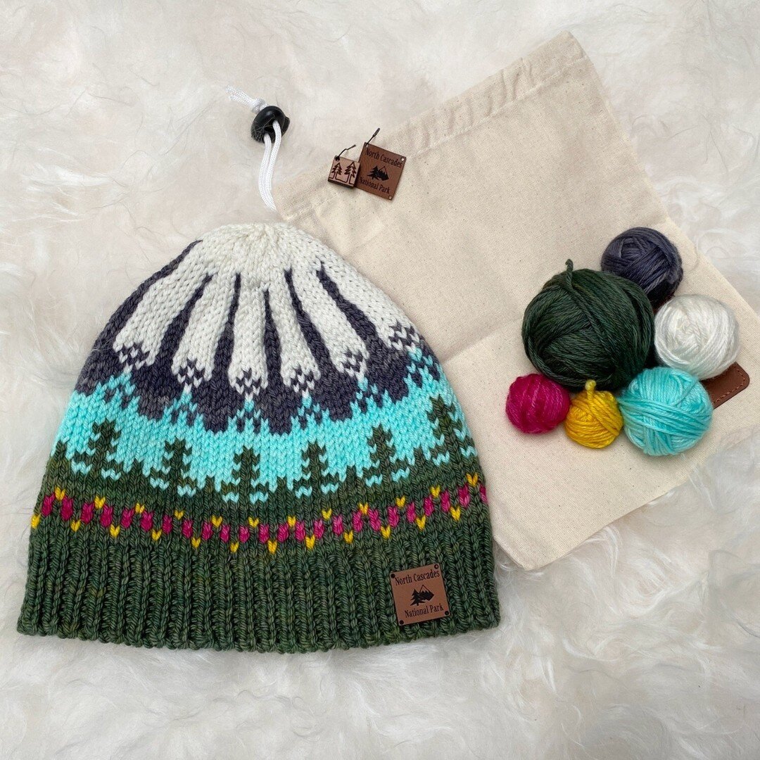 New in the shop: North Cascades Hat Kits! From the ever popular Knitting the National Parks book, we put together kits for the National Park in our backyard. Get your kit today with all the yarns you need, a stitch marker, faux leather hat tag, and d