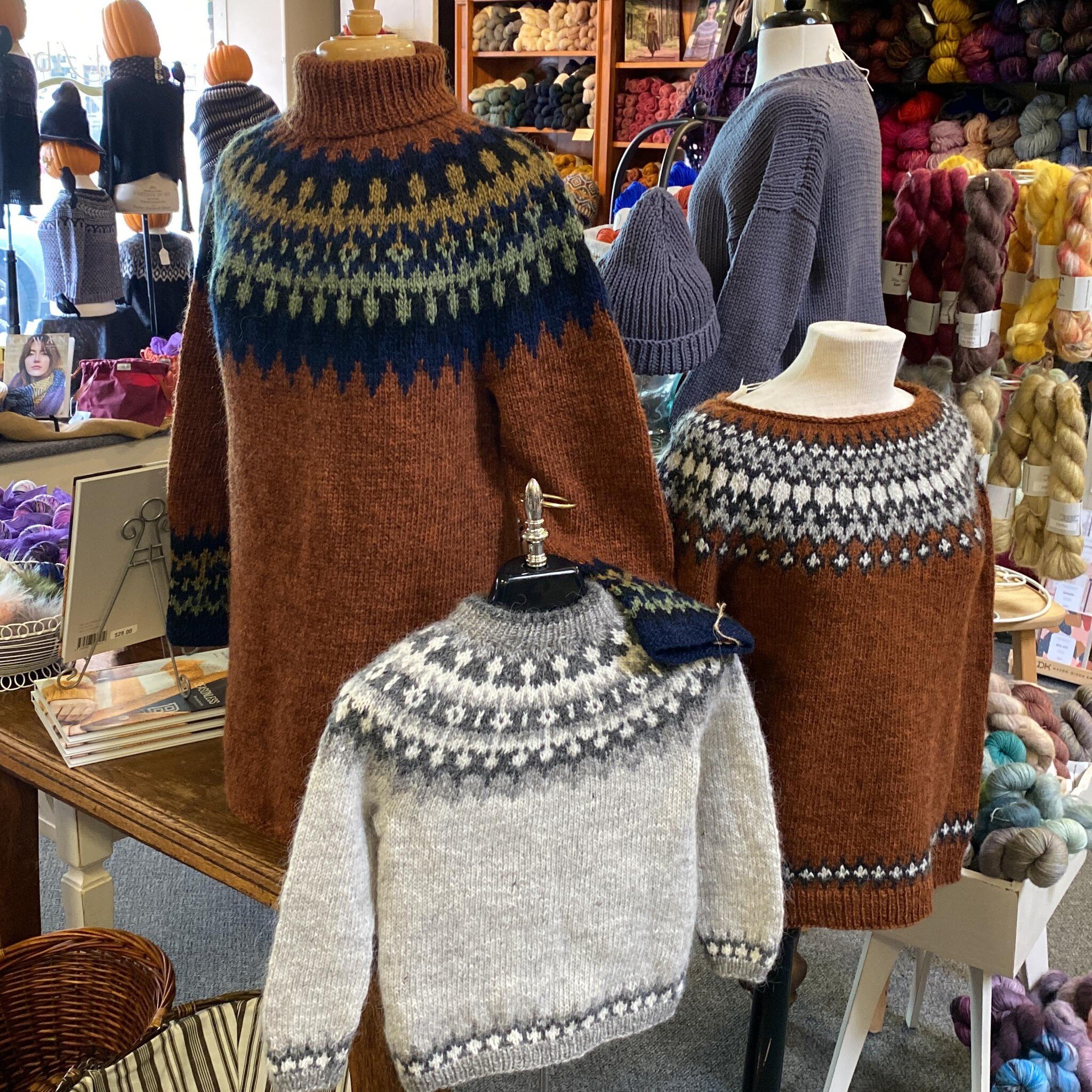 We have some lovely Lettlopi sweaters on display this week! Stop in and check them out along with the plethora of colors available.  #wildfibersyarns  #lopiyarn #lettlopi #istexlettlopi #colorworkknitting #colorworksweater #localyarnshop #localyarnst