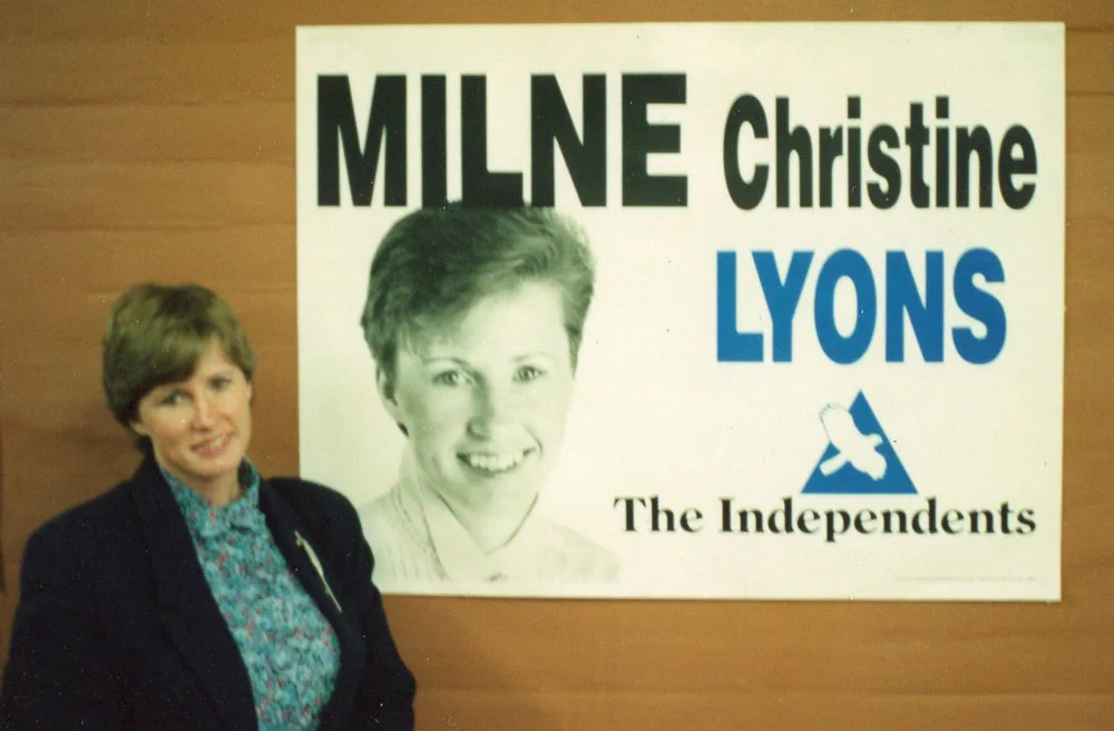 My first campaign poster on the election campaign trail, 1989.