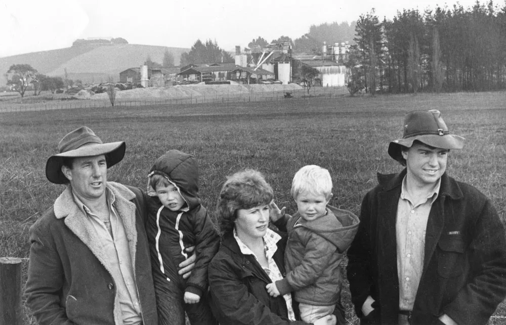 Laurie and Boyd Hoare, Christine and James Milne photographed at Wesley Vale during the Wesley Vale campaign, 1988.