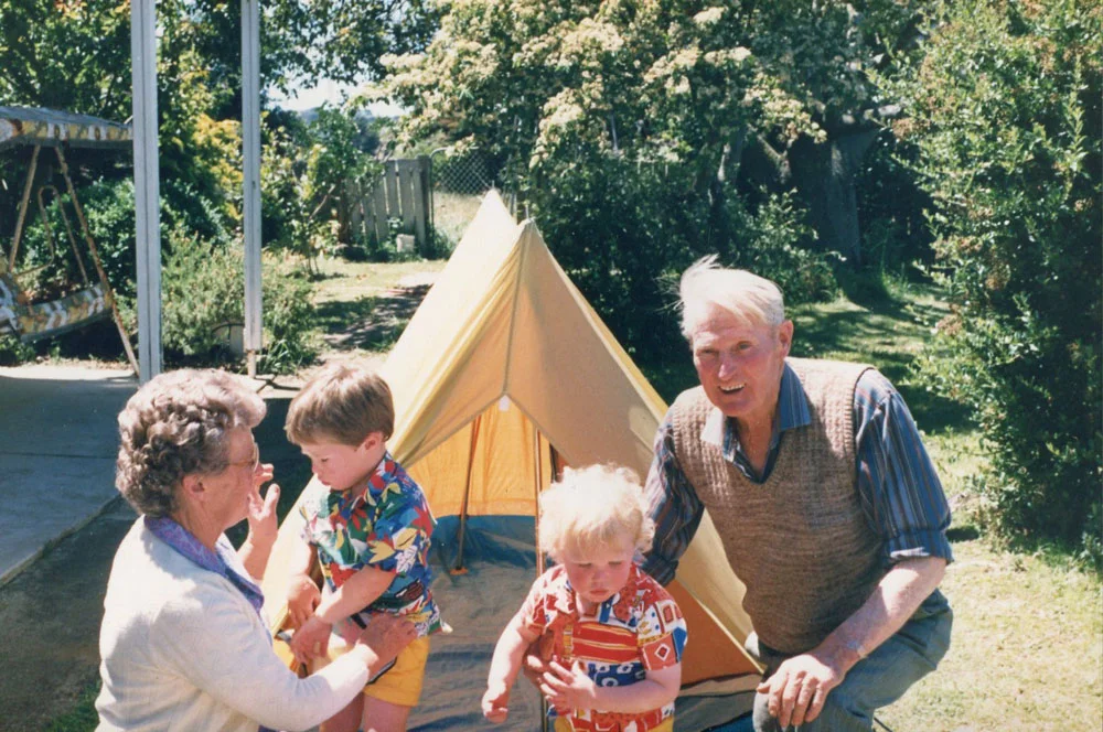 Mum and Dad looking after the boys on their Wesley Vale farm in 1988.