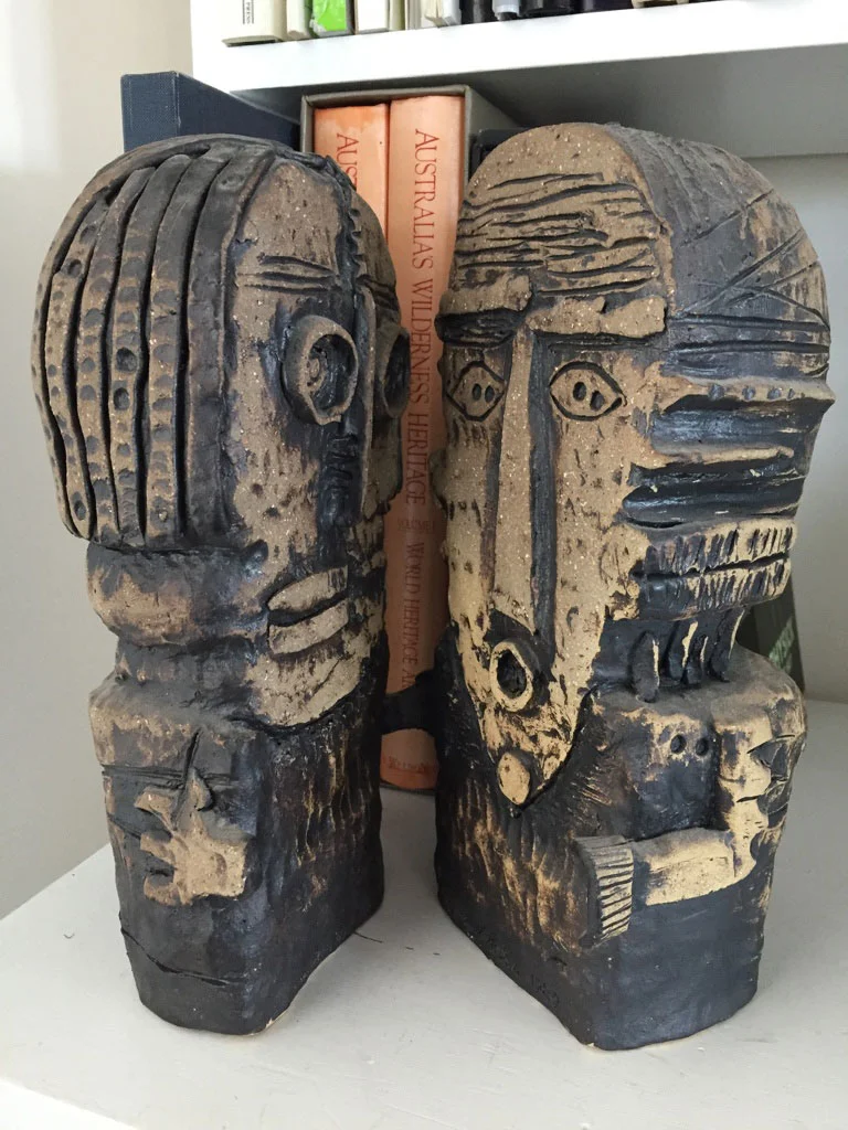 Photo of Conspiracy sculpture by Gerald Makin, in the open position.