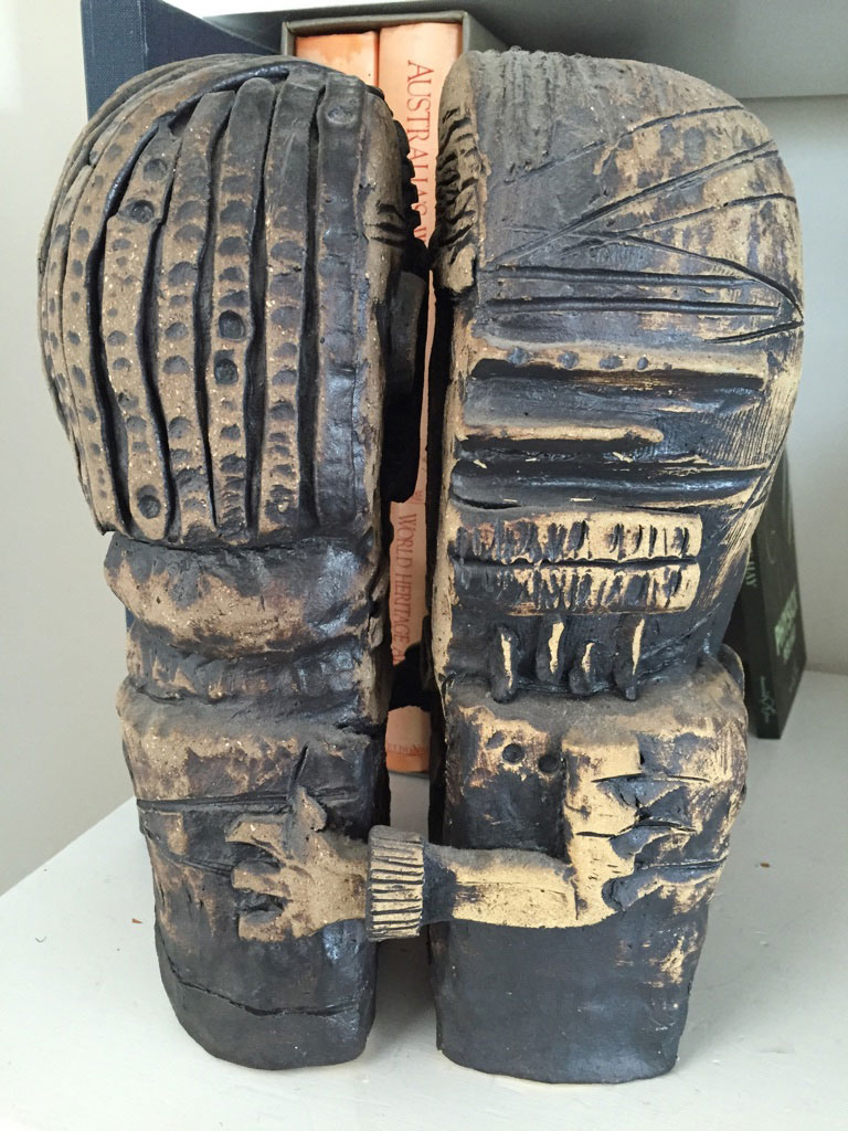 Conspiracy sculpture by Gerald Makin, in the closed position.