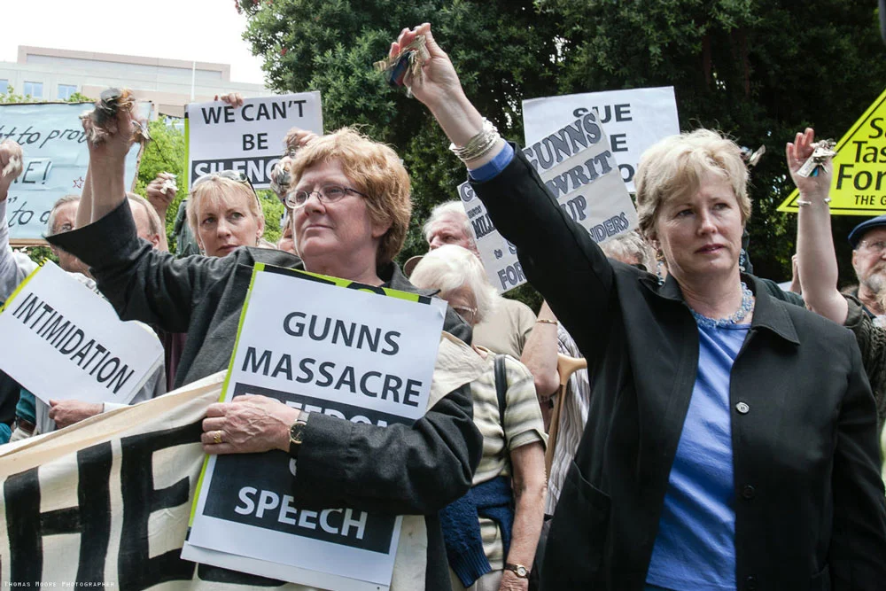 Protesting against Gunns and the SLAPP suit in Franklin Square, Hobart.