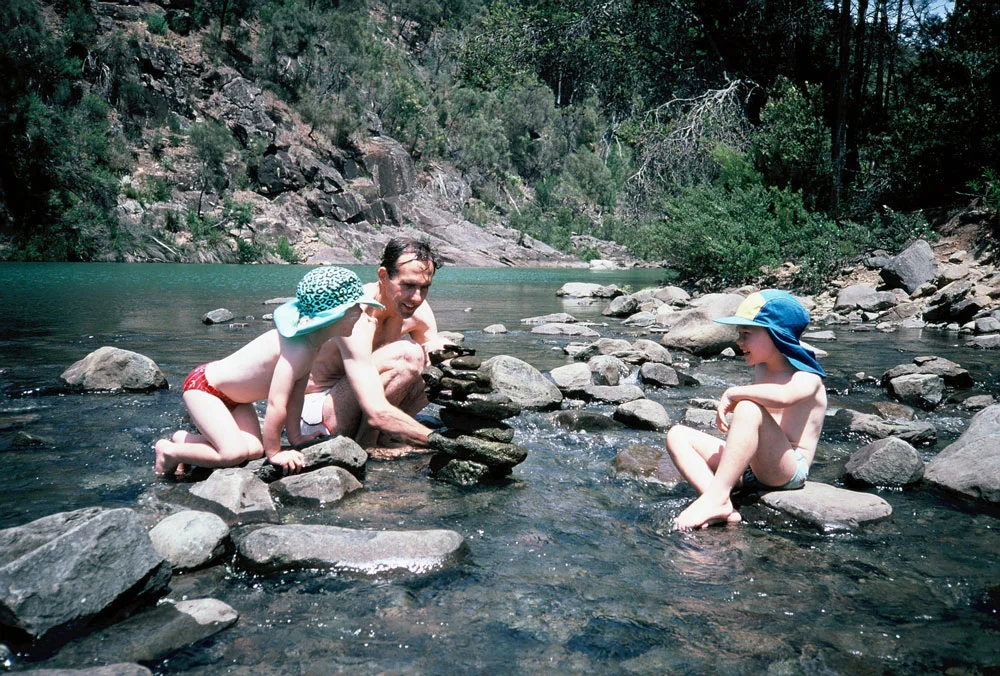 Christine's sons James and Thomas with Bob Brown at the opening of the Douglas-Apsley National Park, Tasmania 1990.