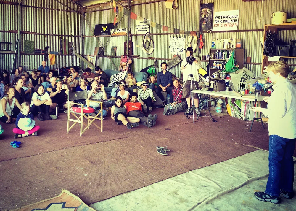 Speaking at the blockade against the Whitehaven coal at Maules Creek, Leard Forest.
