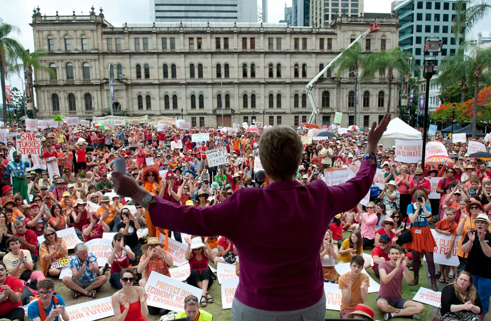 Addressing Climate rally in Brisbane, 2013.