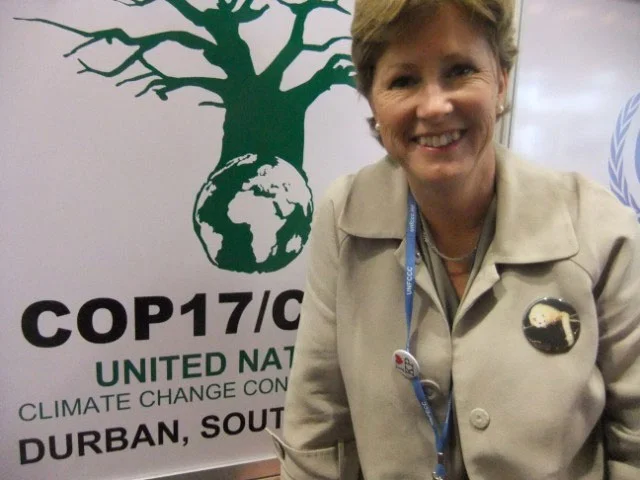Wearing the White Lemuroid possum badge at COP 17, Durban in 2011.