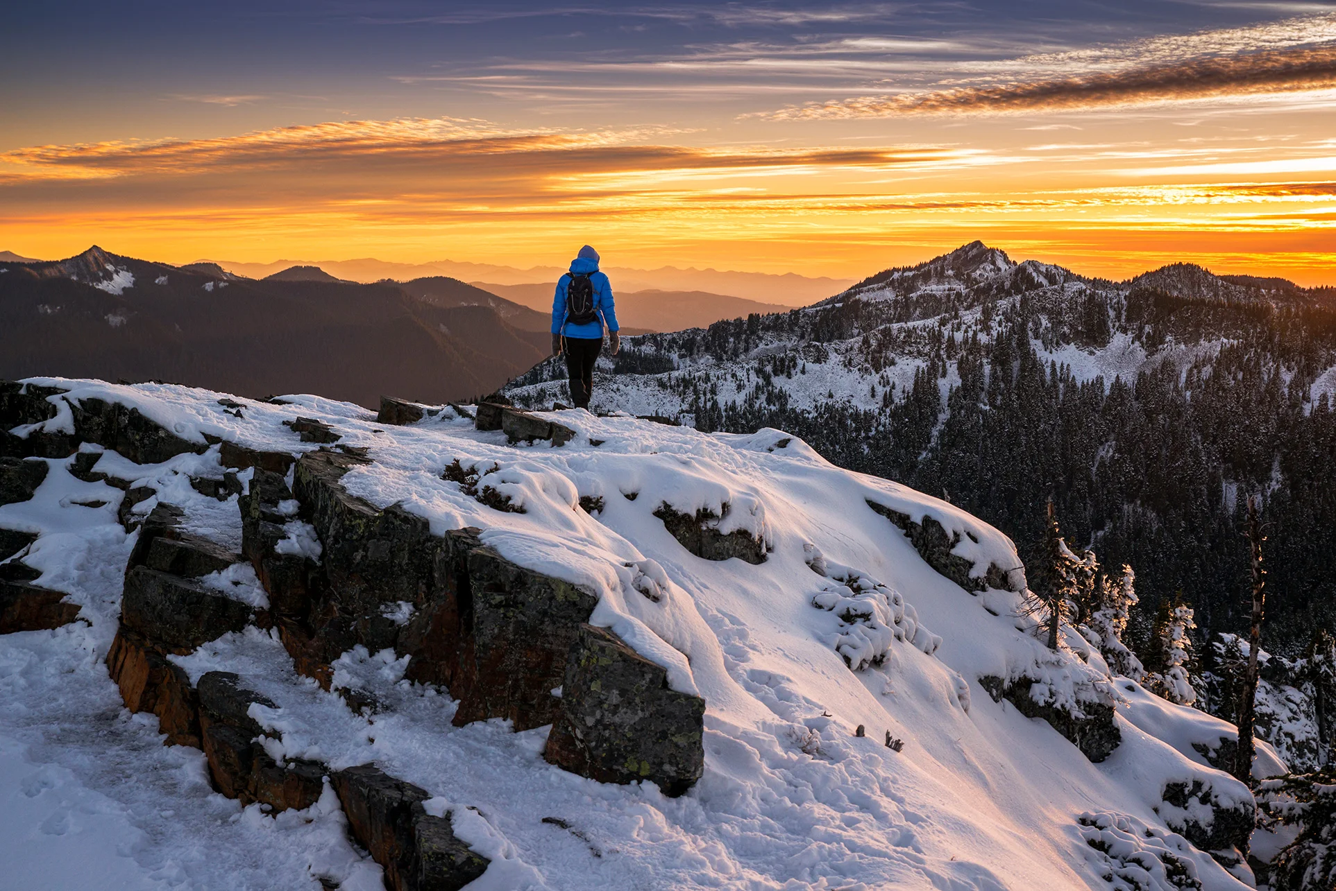 Woman Hiking Summit Lake Washington Sunset