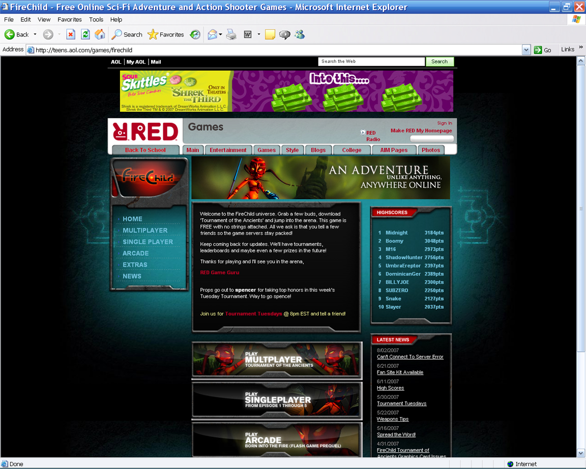 FireChild Main Page (AOL Teens)