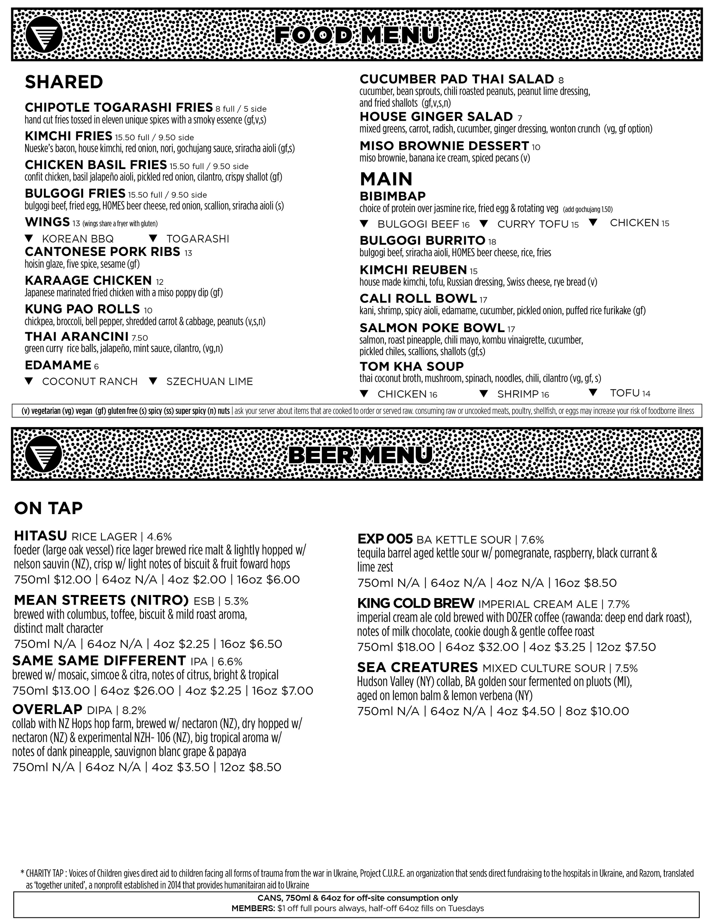 Brewpub Menu — HOMES Brewery