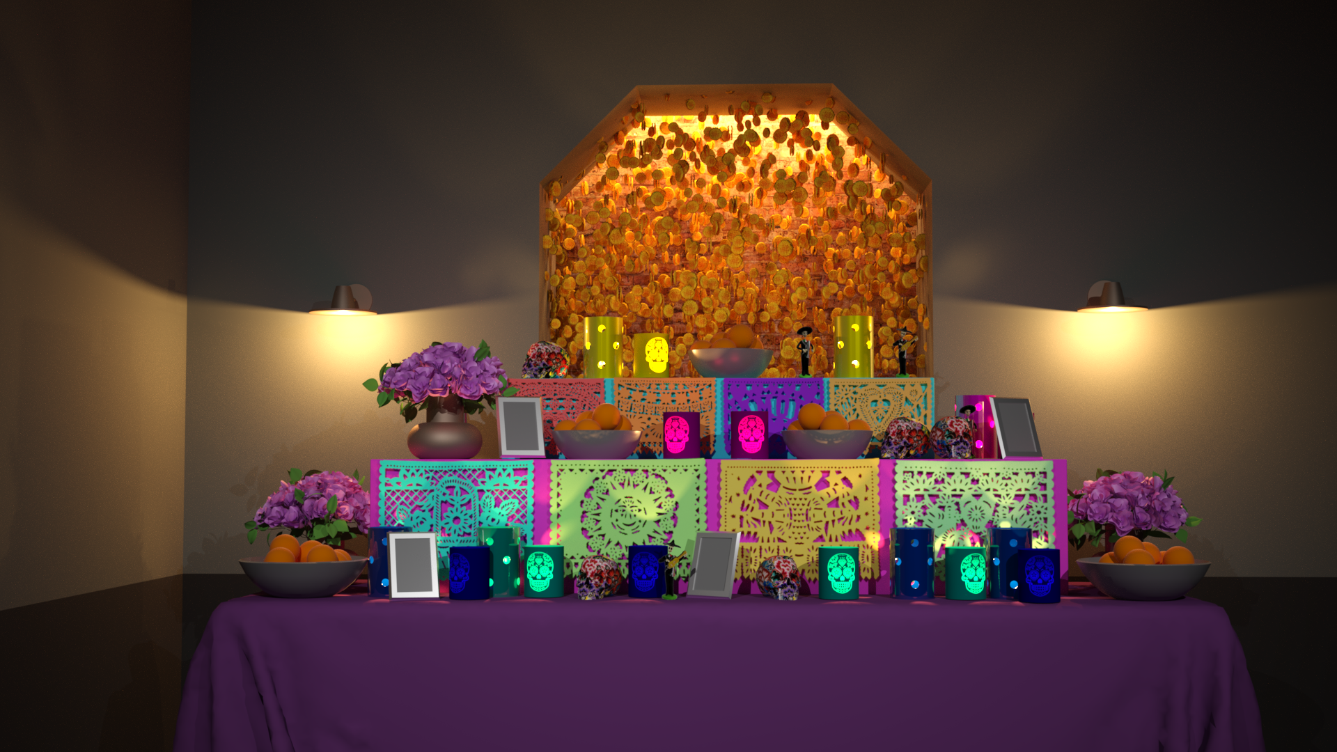 Dia de los Muertos themed set piece.