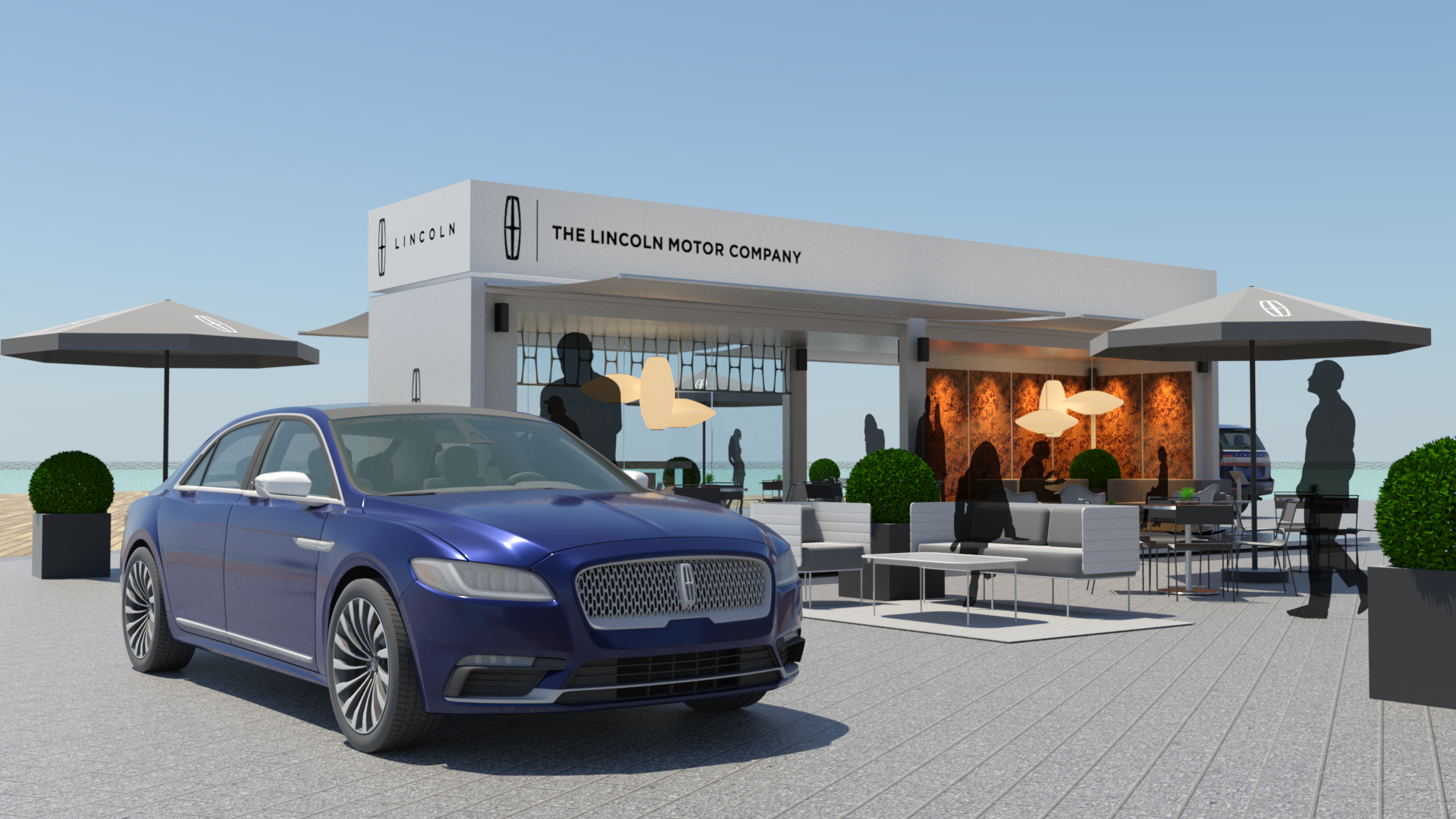 Shipping container-based lounge and concierge at the South Street Seaport for a luxury automotive brand . Designed with Gradient .