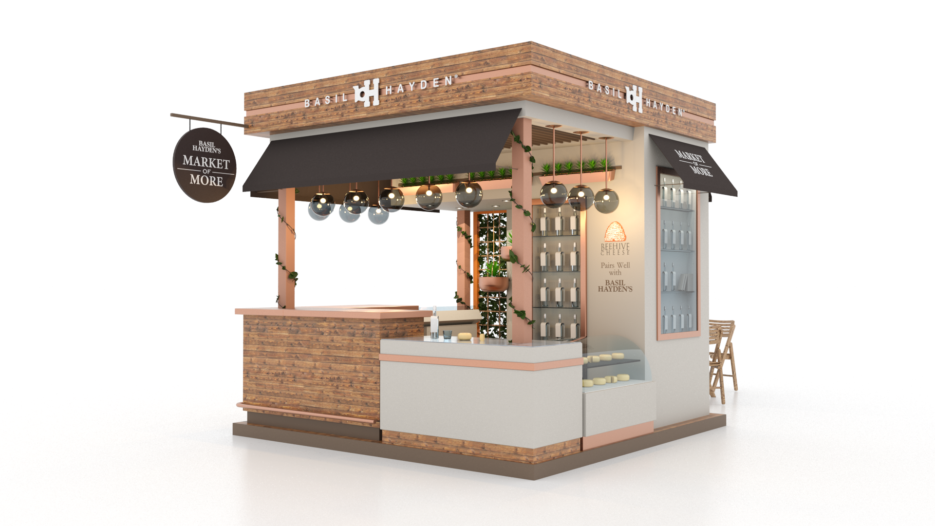 Drop-in indoor/outdoor kiosk bar with partner activations designed for a Bourbon brand ’s multi-event program. Designed with GRADIENT .