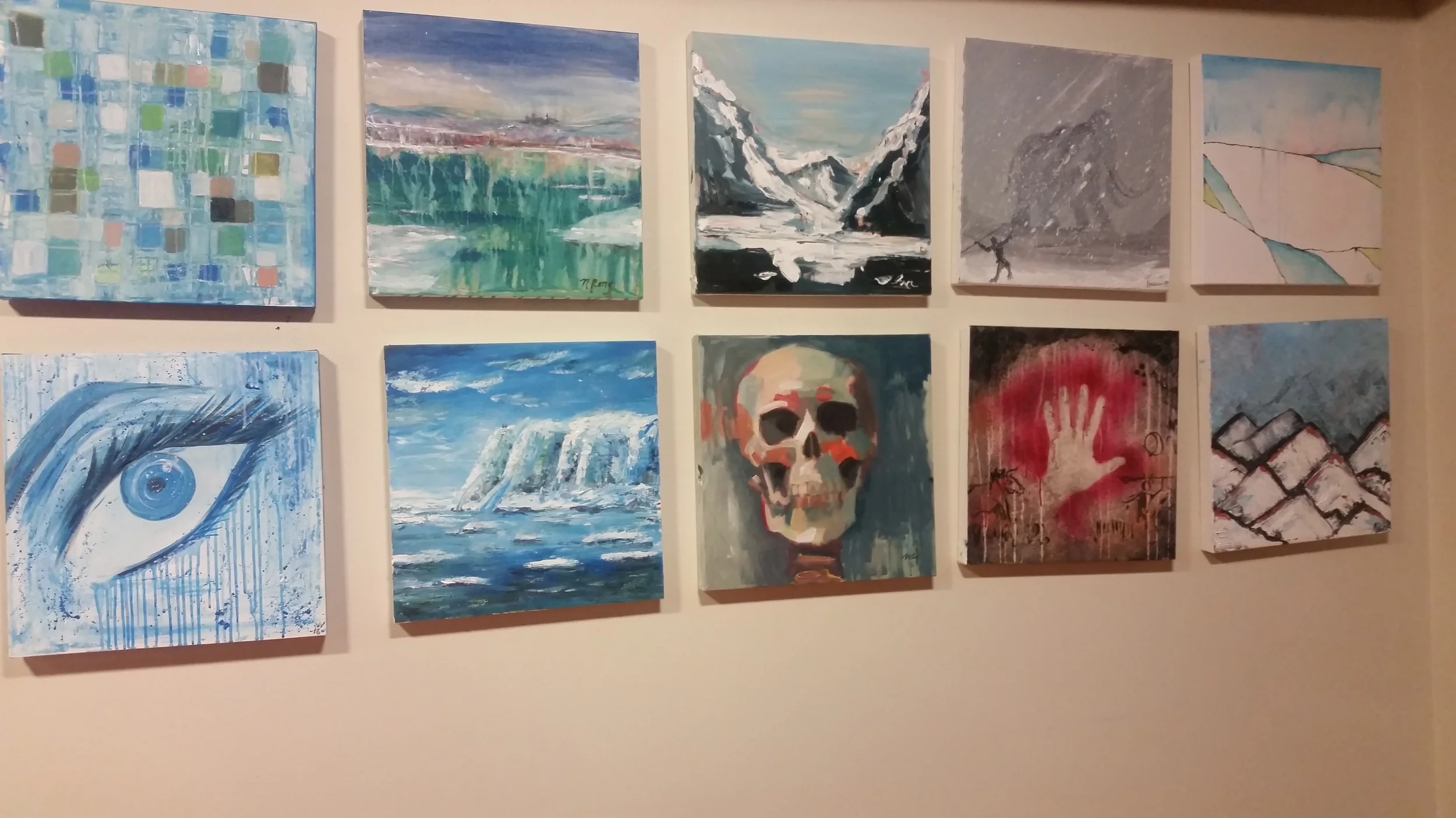 Completed art, ready for auction. The theme for this round was Ice Age. The theme coincided with the newest exhibit at The Museum, Ice Age Mammals