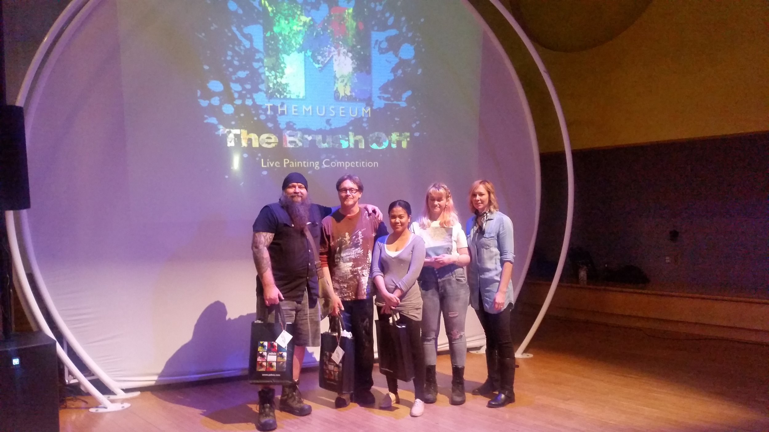 The final five. Left to right: Ralf Wall (second place), Nik Harron (first place), Ethel Voronkova, Shelby Legere, Rachael Rector