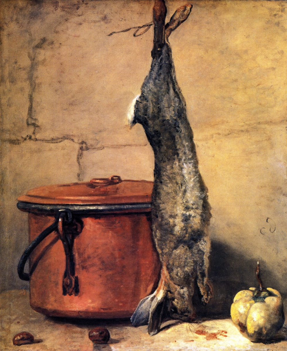Jean Baptiste Simeon Chardin. Still life with rabbit, quince and a copper boiler , 1739-40