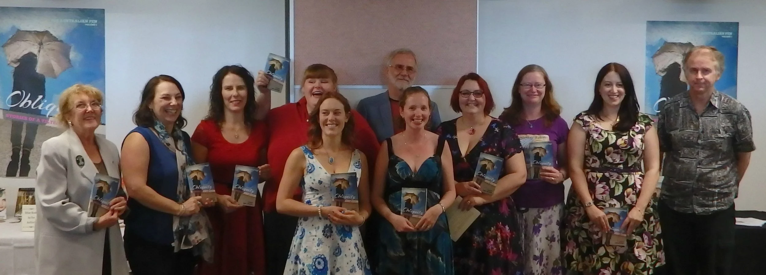 From Left to Right: Helen Low, F E Moran, Lorraine A Slim, Linda Conlon (back), Jodie Lane, David Tofts (back), Alicia Bruzzone, Delia Strange, Kasper Beaumont, Sophie L Macdonald and Duncan Richardson. Absent: R A Purtill.
