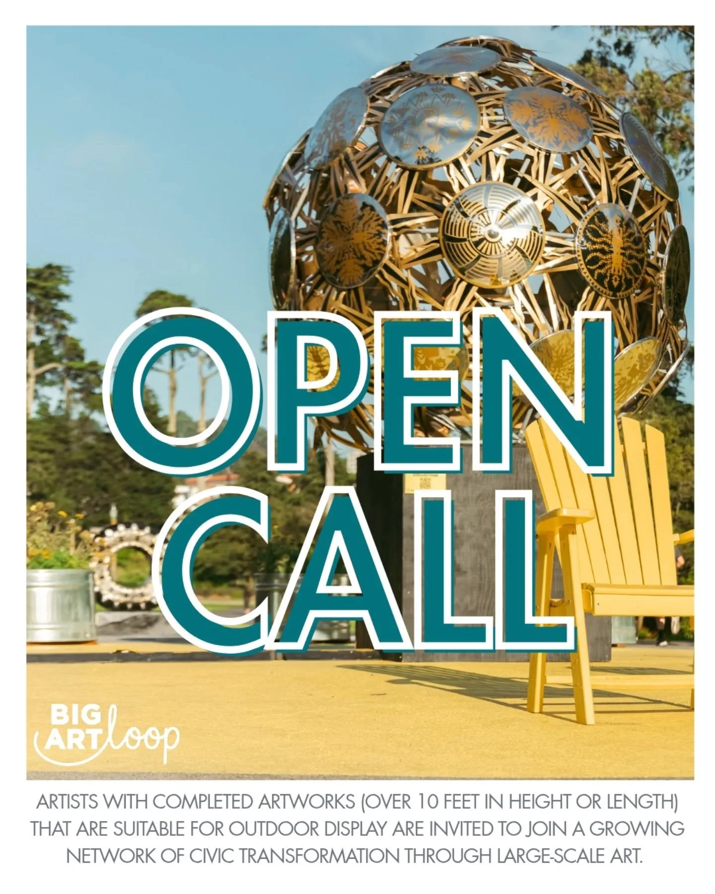 📣 OPEN CALL FOR ARTISTS📣

We're accepting applications from artists with completed artworks that are over 10 feet in height and/or length, and that are suitable for outdoor display.

Join a growing network of civic transformation through large-scal