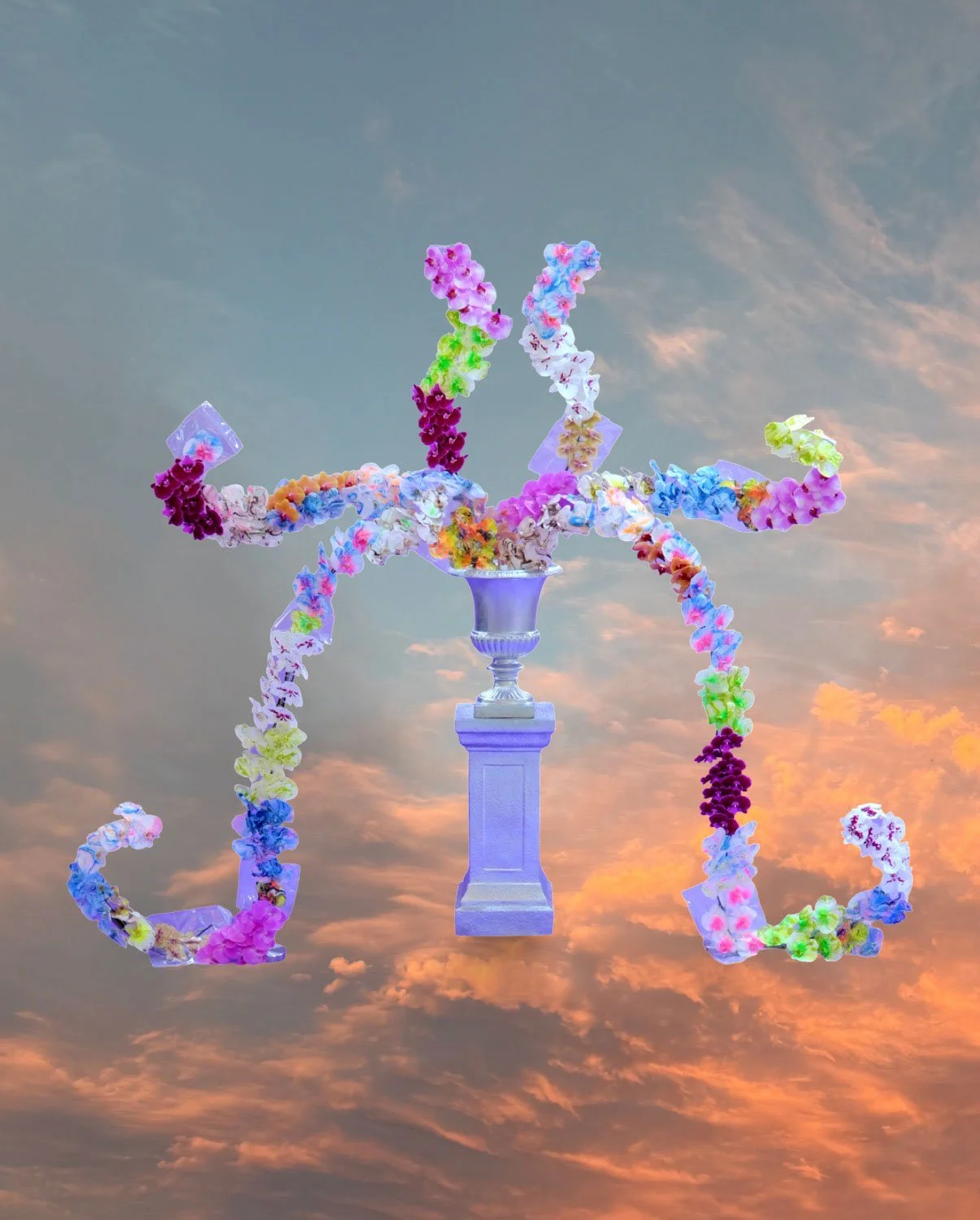 Surreal orchid sculpture on sky background