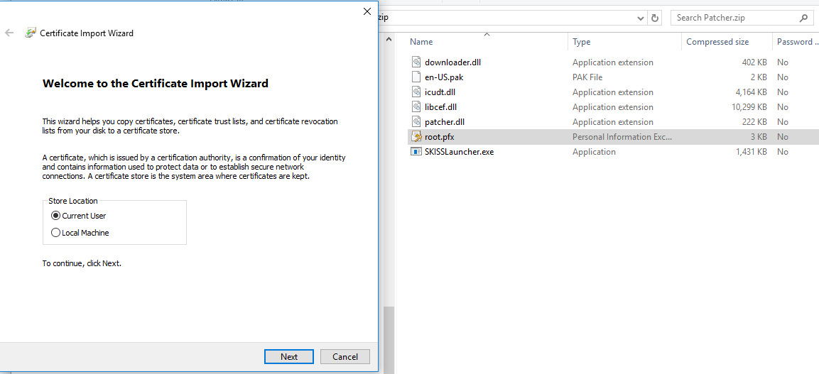 This brings up the Certificate Import Wizard