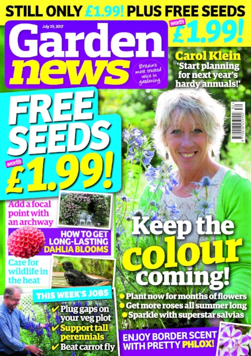 Carol Klein says plan for colour now! Hardy annuals give wonderful early displays and you can sow them soon. What will you choose? The Garden News Team are planting out bulbs to flower in autumn, deadheading pinks, caring for summer houseplants, propping up perennials and sowing catch crops. Our Garden of the Week is a harmonious space in Bristol whose owner works with wildlife, birds and bees. This Week's Features: Plant now for beautiful blooms this winter; Sparkle with seasonal salvias; How to care for wildlife through summer. Garden News Expert Contributors : Dave Gillam on dahlias and Dave Kenny on roses. Plus all our usual columnists! 