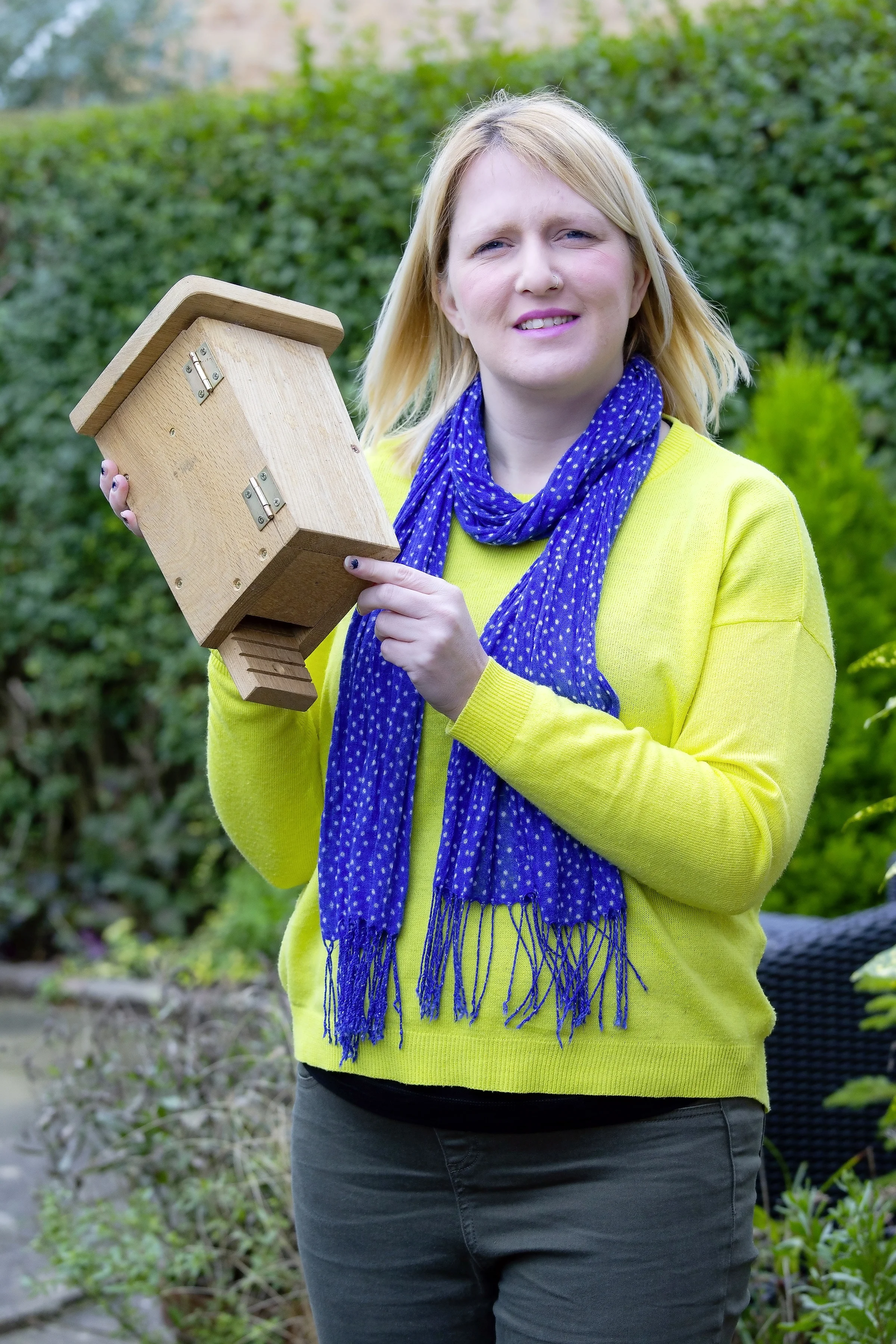 Karen says, ‘I’ll put my bat box high in a sunny spot, where they’ll climb through the bottom and roost or nest.’