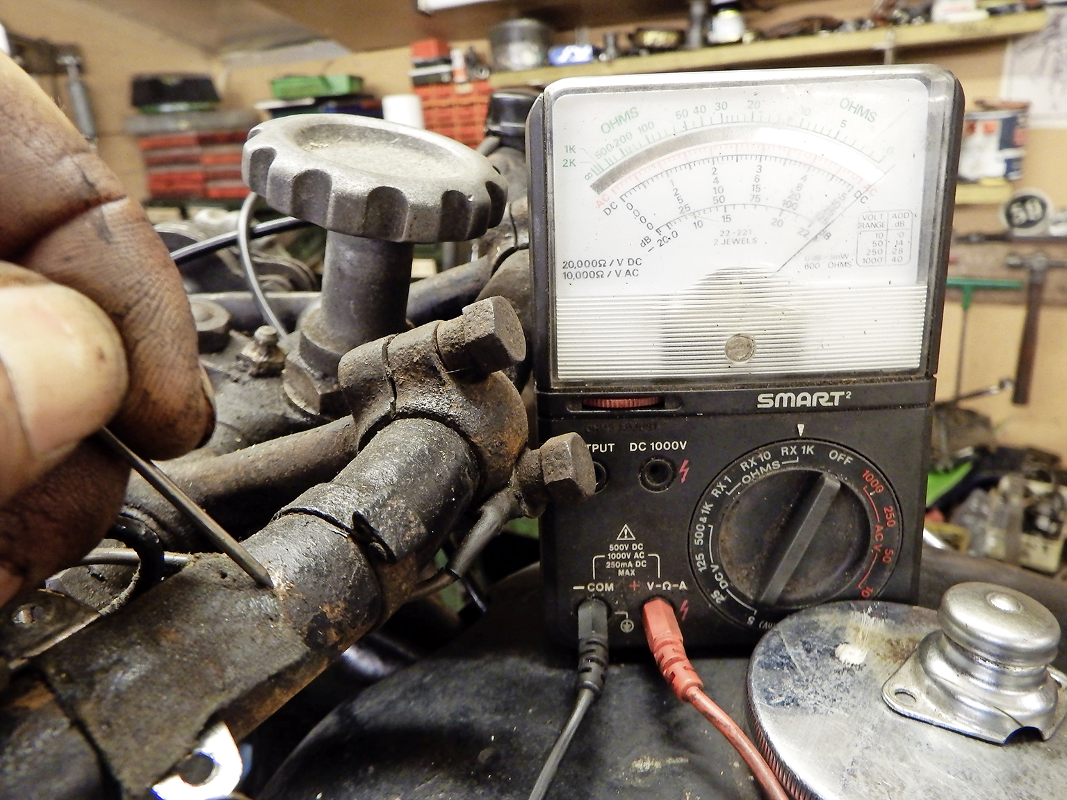 2. While the meter’s out, set to resistance (ohms) and check the handlebar is a good earth. Often they are not – especially when rubber-mounted. But we’re OK here.