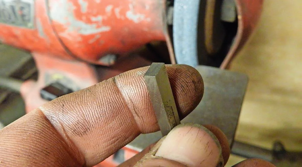 2. Next take a piece of tool steel, a small lathe tool found on autojumble tool stalls is ideal, and sharpen to a chisel edge.
