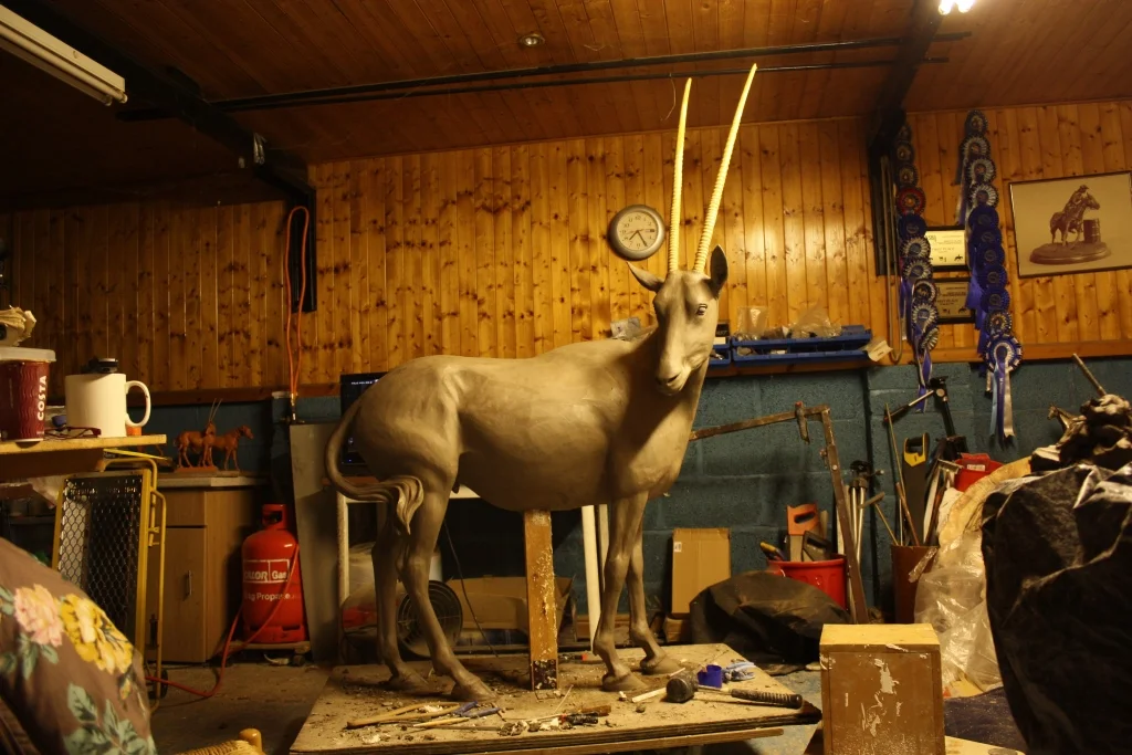 Arabian Oryx finished in clay and ready to be transported to the moulders