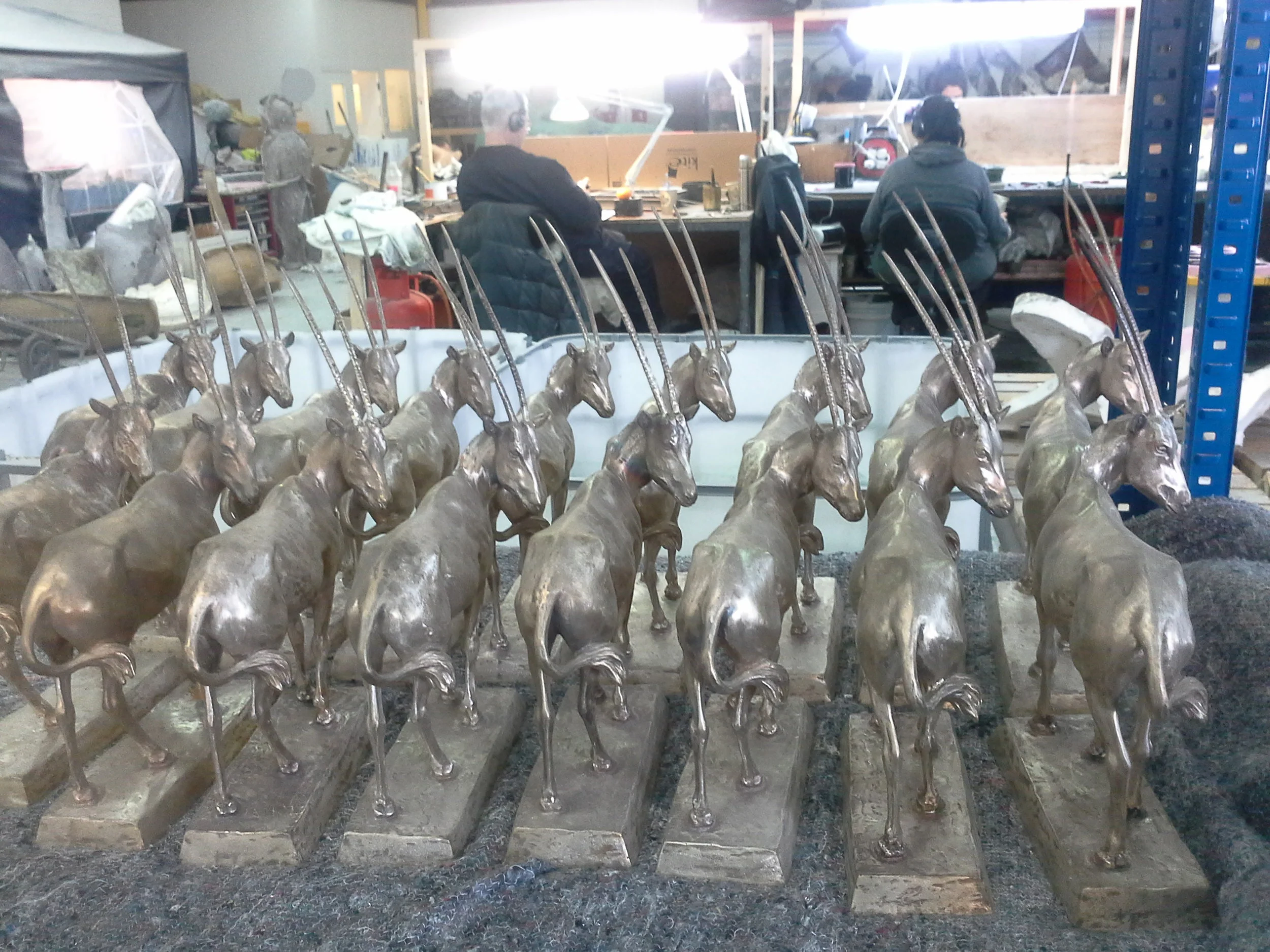 Some of the small Oryx lined up and awaiting patination