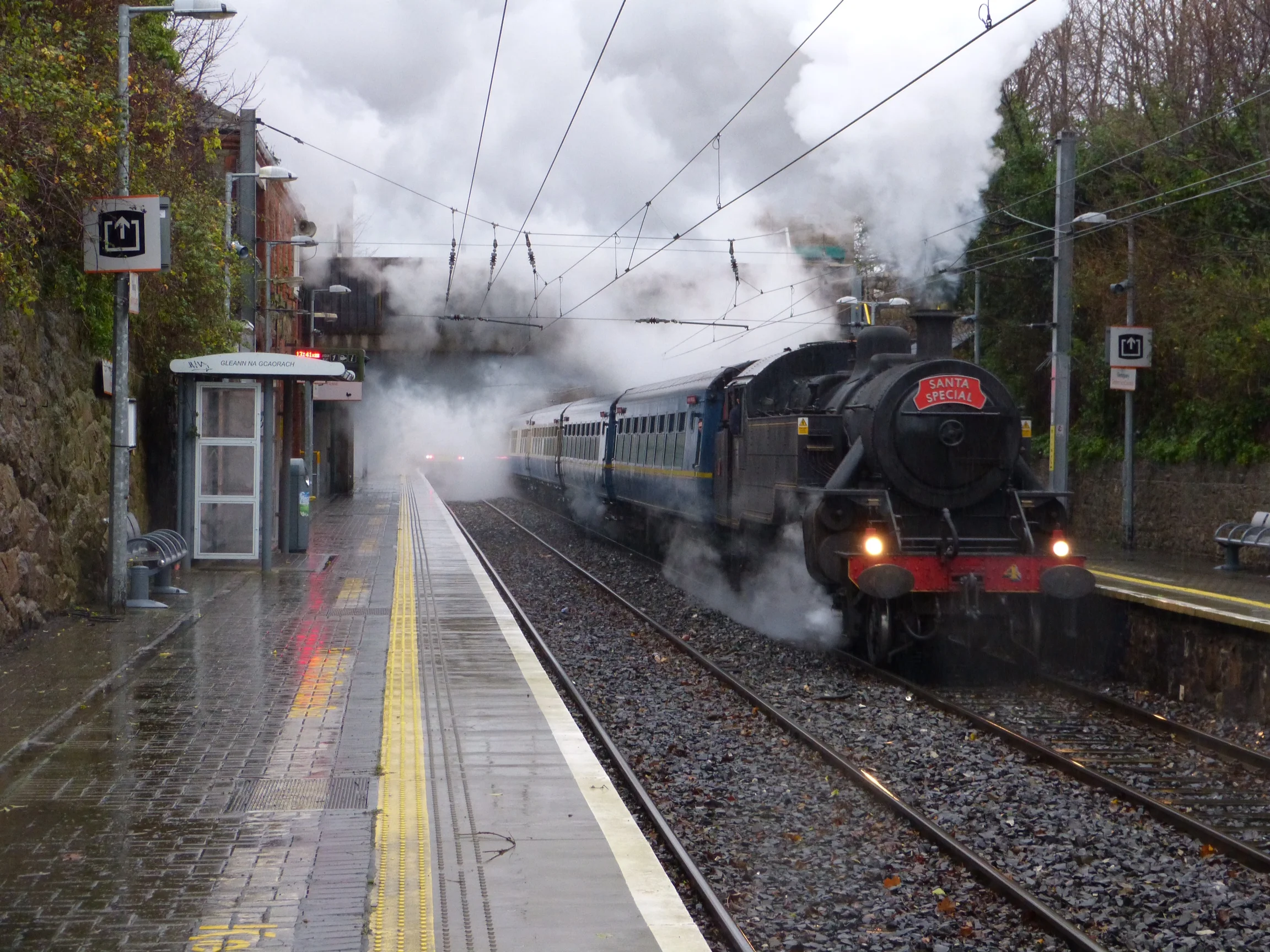 Emitting a clear white exhaust, LMS (NCC) 'WT' 2-6-4T No. 4 powers through Glengeary with a Santa special to Greystone on December 15 last year. Credit: Cathal O'Brien