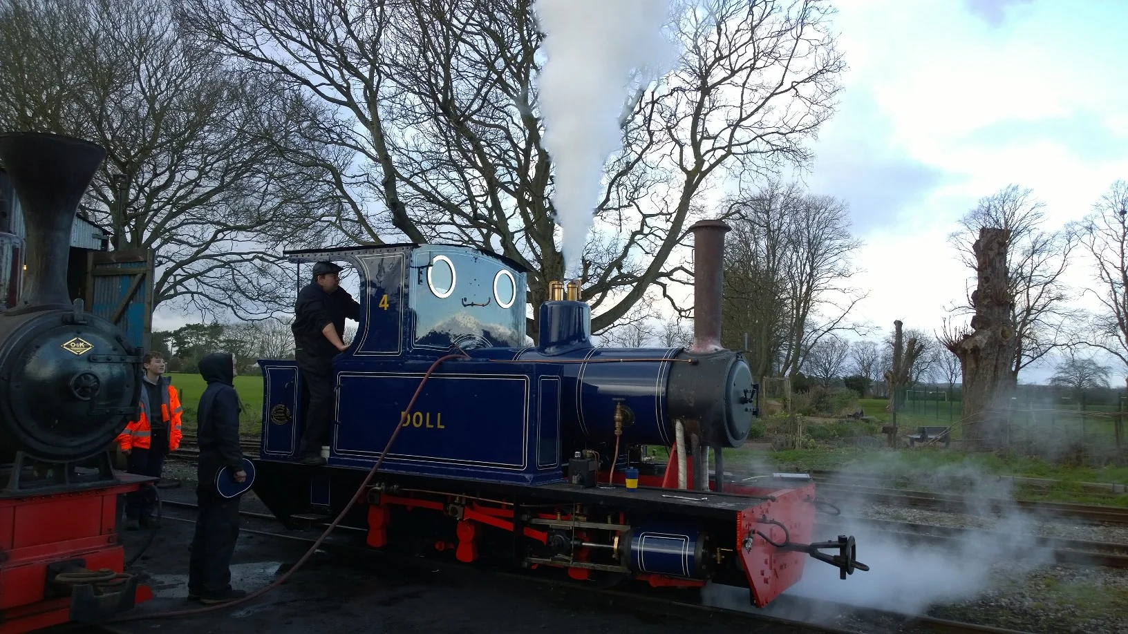 Andrew Barclay 0-6-0T Doll blows off steam outside Page’s Park shed at the Leighton Buzzard Railway on March 5. MARK CLIFFORD