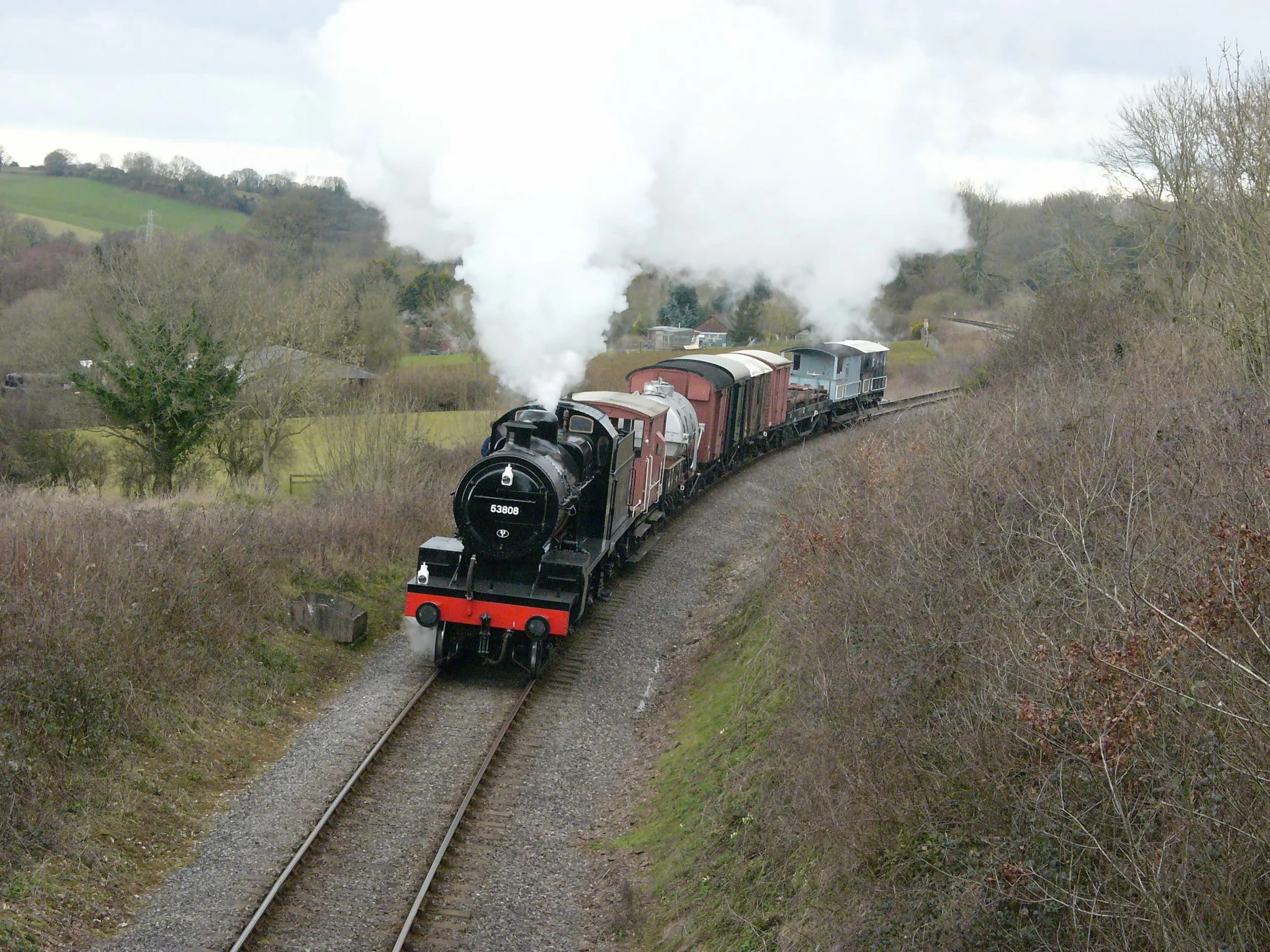 Destined for the GWSR’s ‘Cotswold Festival of Steama’ gala on May 27-29, ‘7F’ No. 53808 passes the site of Leigh loop at the West Somerset Railway’s ‘S&D 50’ gala on March 5 2016. TOBY JENNINGS