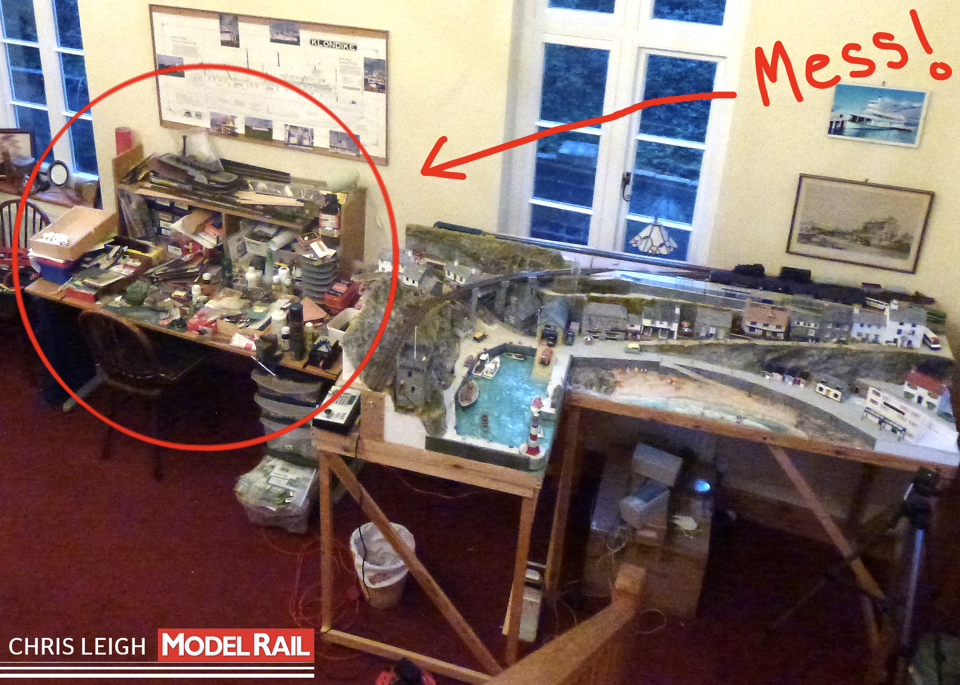 What a mess! Chris' shameful workbench is under there somewhere... CHRIS LEIGH