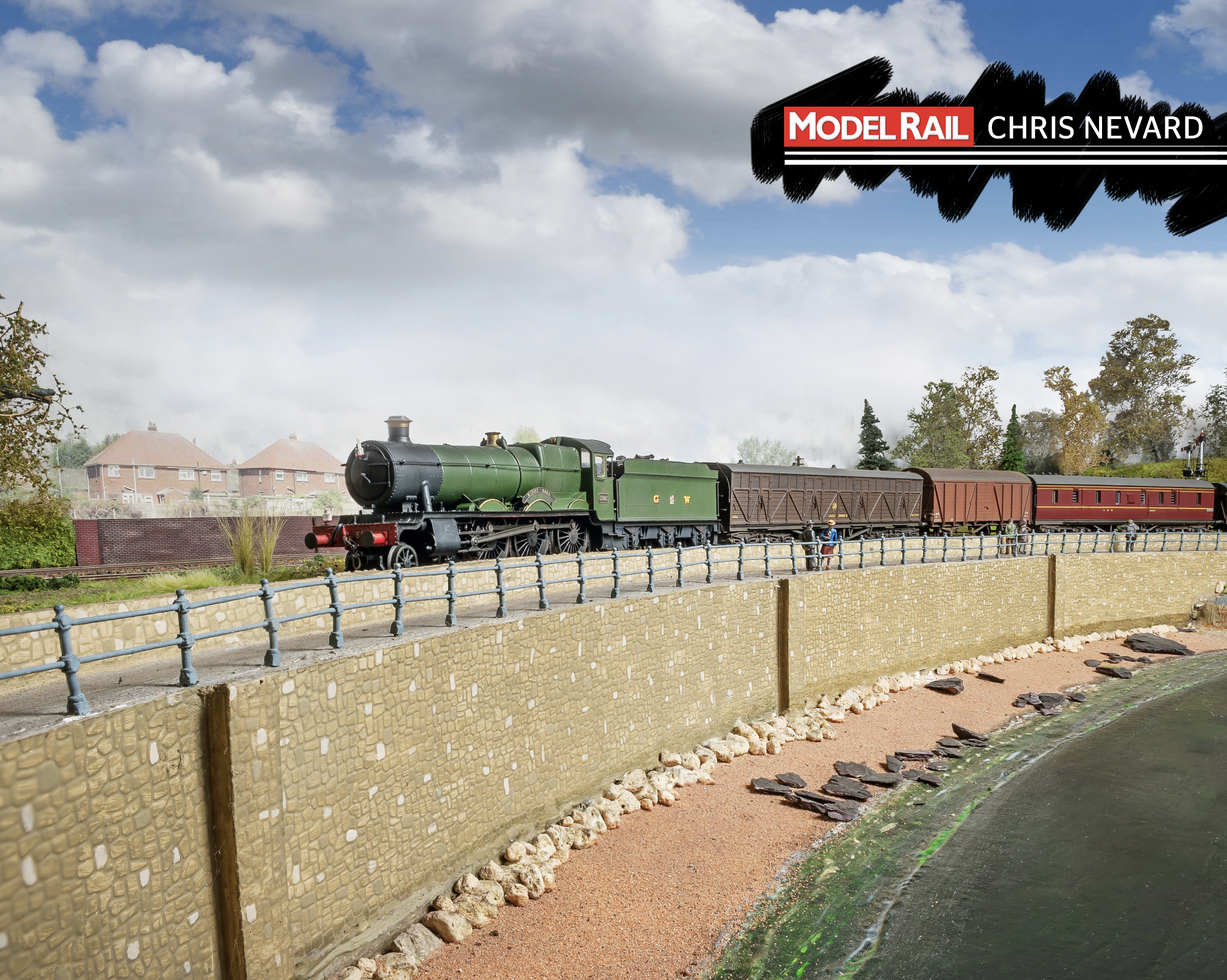 The troublesome retaining wall is Slater’s Plastikard layered onto a flexible 3mm plywood former. CHRIS NEVARD