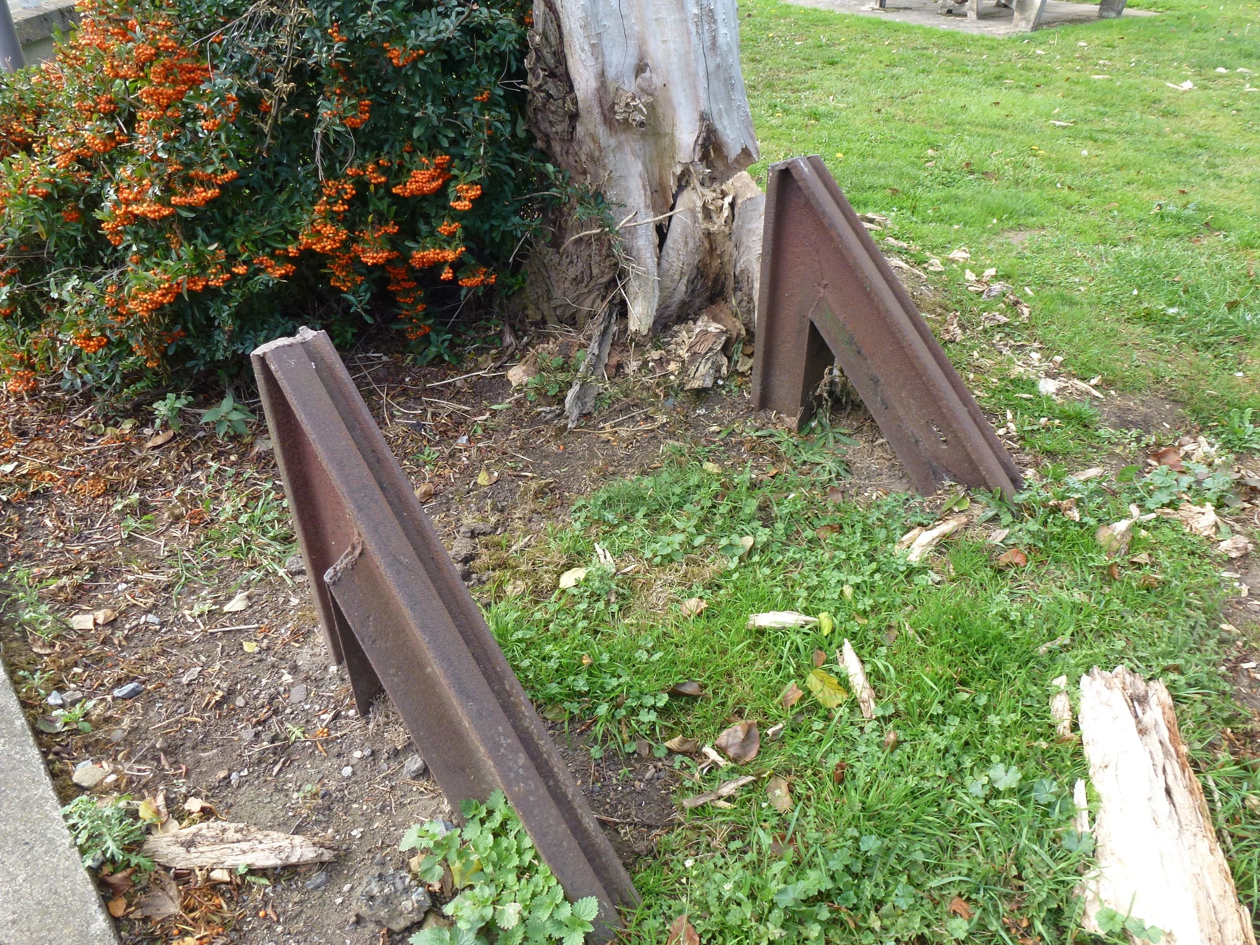 The curious metal structures on the verge at Elm, made from tramway rails. CHRIS LEIGH