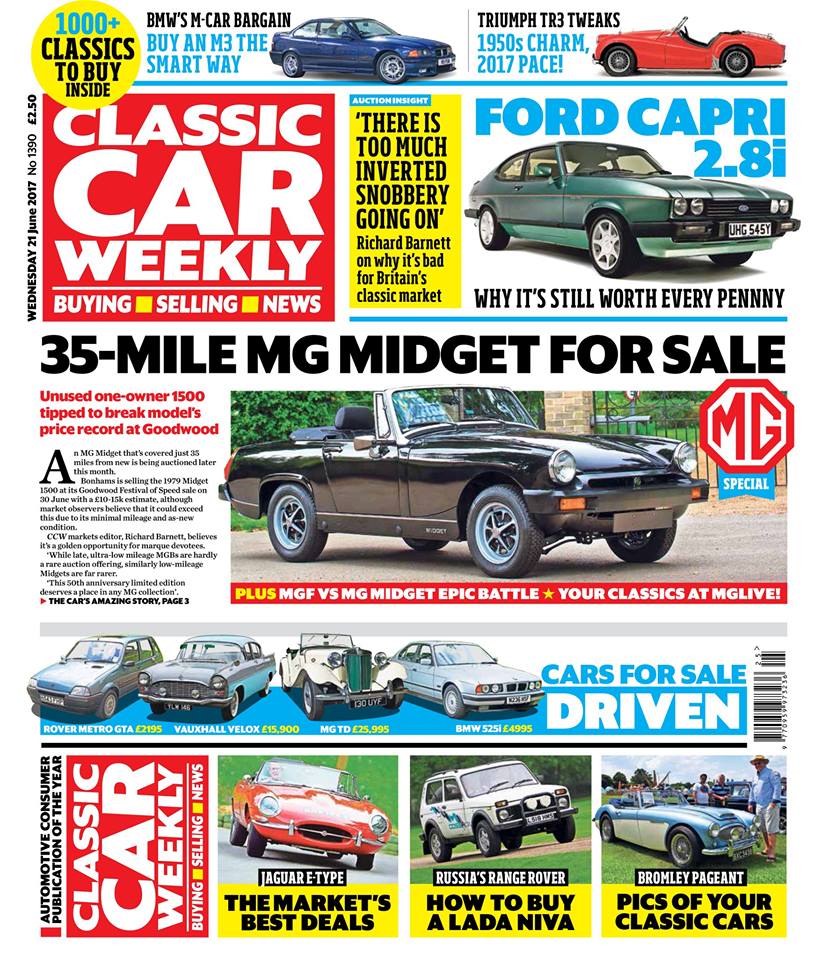 MG SPECIAL: All the best cars from MGLive!, MGF takes on Midget in the battle for affordable sports car supremacy - and the unregistered, 35-mile Midget that you can buy Ford Capri 2.8i driven - why this V6 charmer is still worth every penny BMW M3 buying guide - top tips on buying the E36-generation model, and why now's the time to go for one Pics of your classics from the Bromley Pageant and TriumFest Top tips for tweaking Triumph's TR2-3A - and which mods won't spoil its 1950s charm The classic market's best Jaguar E-type deals Our Classics - the latest on our MGB GT, Saab 900 Turbo and Volkswagen T2 camper Looking for a classic off-roader that ISN'T a Land Rover? We show you where to find the best Lada Niva for your money PLUS the latest classic news, auction updates, four more classics for sale test-driven and more than 1000 classics to buy - make sure you don't miss out on the latest issue!