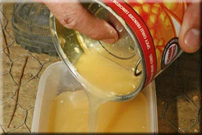 1. Pour off liquid and keep, as this can also be fed into the swim
