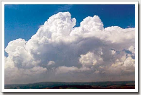CUMULUS White and fluffy with dark undersides. Normally large and crowded together. This means showers are possible.
