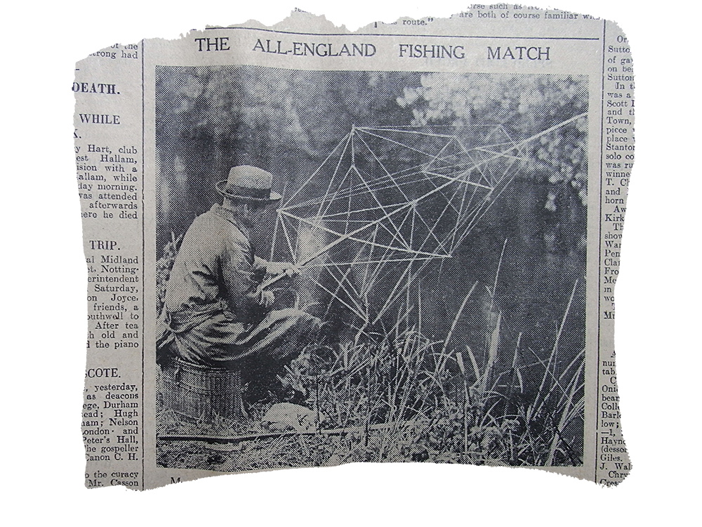 John Henry Hirst fishing the All England with his bizarre ‘spider-web’ rod.