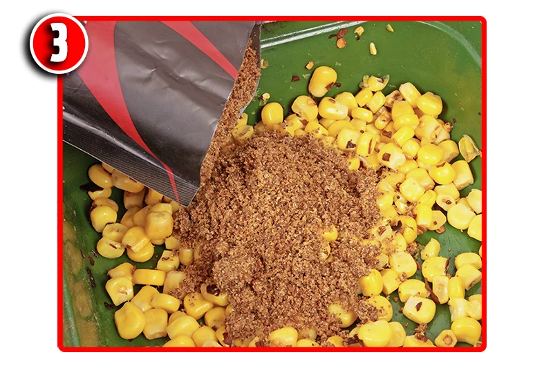 Add a handful of TG Active Stick Mix to the spicy sweetcorn. This will enable you to compact the PVA sticks that bit better.