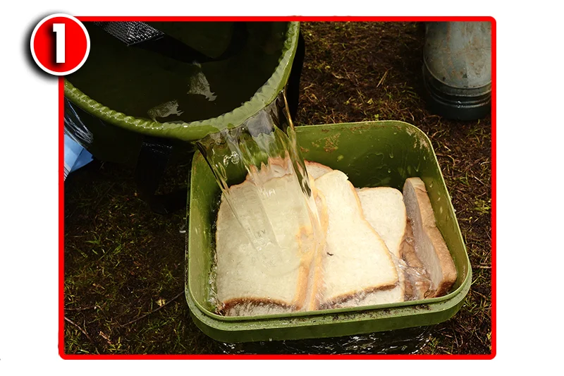  Start by putting a whole loaf of fresh, sliced white bread in a bucket, and add water